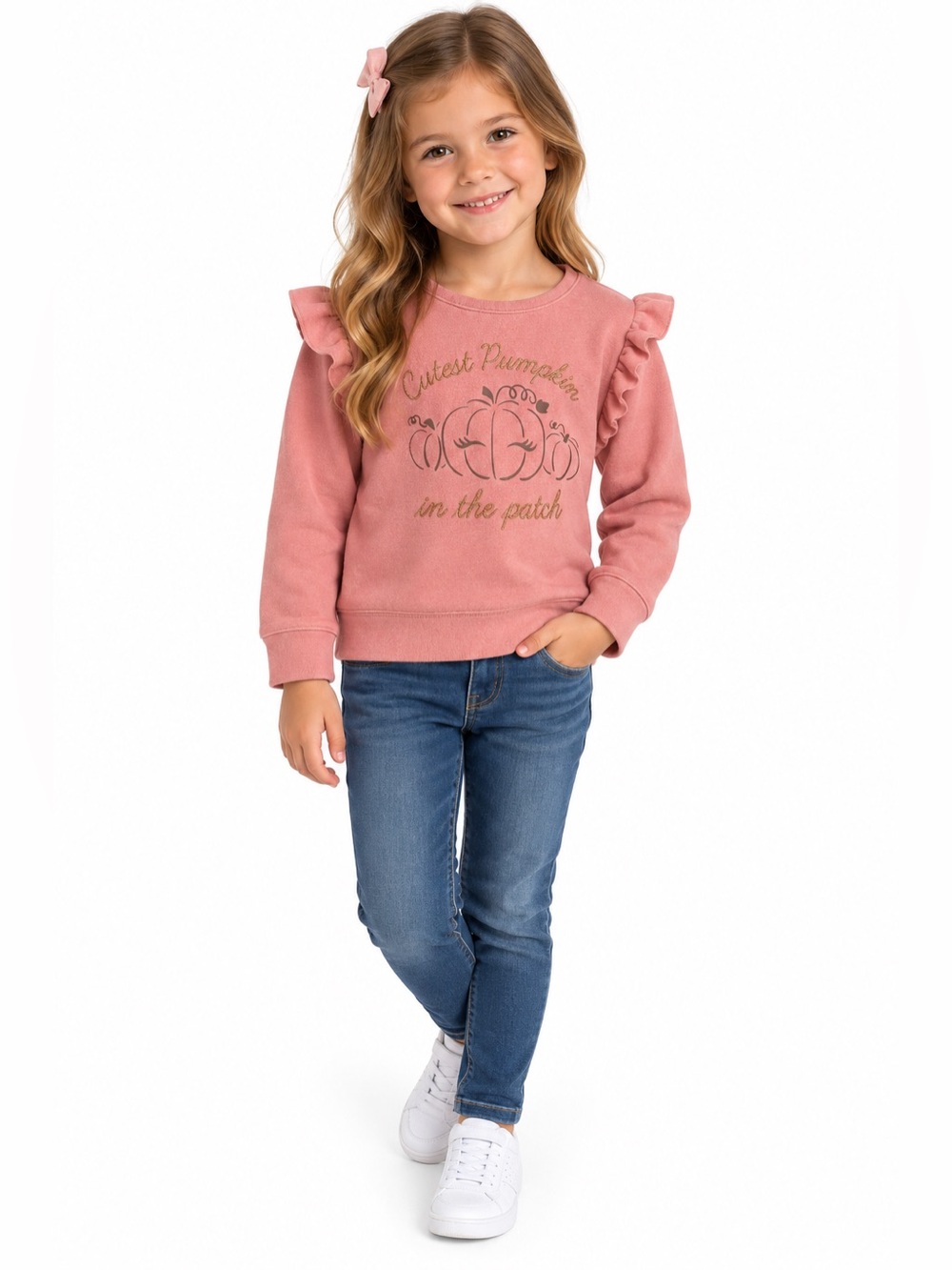 btween Girls Pink Cutest Pumpkin in the Patch Ruffle Sweatshirt Size 6